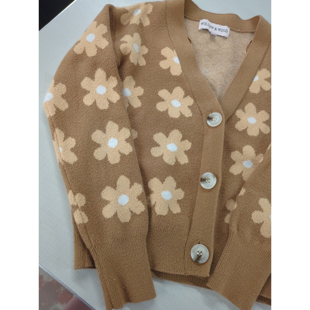 Wind & Willow Brown Cardigan With Daisy Pattern Size Xs - Picture 4 of 9